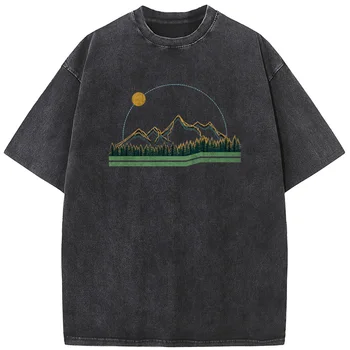 Pădure de Munte pentru Bărbați Înălbitor Cămașă Vintage Spălat T-Shirt, Blaturi de Vară de Moda Casual de Bumbac, O-Neck Tricouri Tricou Decolorat