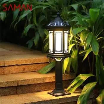 SAMAN Negru Solară Lawn Lampă în aer liber Retro LED-uri Impermeabil Clasic pentru Casa Vila Calea de Gradina Solare