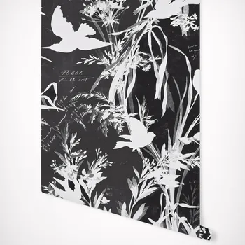 Fildeș Păsări Tapet în cerneală noir context, Coji de fructe și Stick de Perete de hârtie, imprimare Albastru Tapet cu Păsări care Zboară