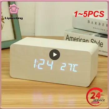 1~5PCS Ceas cu Alarmă Digital cu LED-uri din Lemn USB/AAA Alimentat Tabelul Ceas cu Temperatura Umiditate de Încărcare Wireless Electronic de Birou