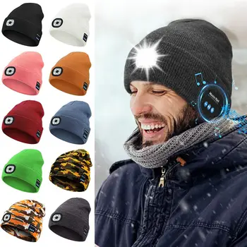 Reîncărcabilă compatibil Bluetooth pentru Căști Pălărie Nouă Muzică Wireless Multifuncțional Tricotate Pălărie materiale Plastice LED Luminos Capac Femei