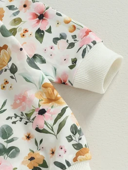 Fetita Tricoul Print Floral Romper Confortabil și Elegant cu Maneca Lunga Crewneck Sweater pentru Tinute de Toamna