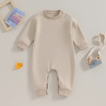 Copilul Copilul Tricoul Romper Culoare Solidă Fleece cu Maneci Lungi Salopeta pentru Nou-născuți Haine Drăguț