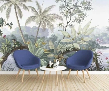 Tapet personalizat epocă tropicale frunzele plantelor pictură în Ulei de fundal murală acasă decor de frunze de banane wallpaper 3d foto