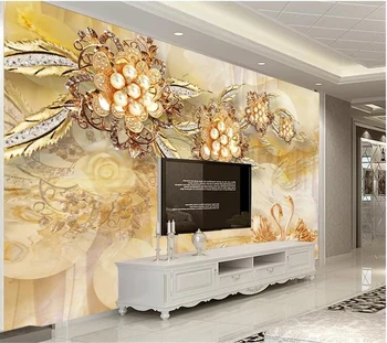 wellyu обои tapet Personalizat papel de parede de lux Lumina de aur bogat de bijuterii perla flori de fundal de perete papier peint murale 3d