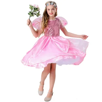 De Halloween, Roz Little Angel Costum Copii Aripi De Zăpadă Alb Rochie Fantasy Forest Elf Cosplay Costum Copii Rochii